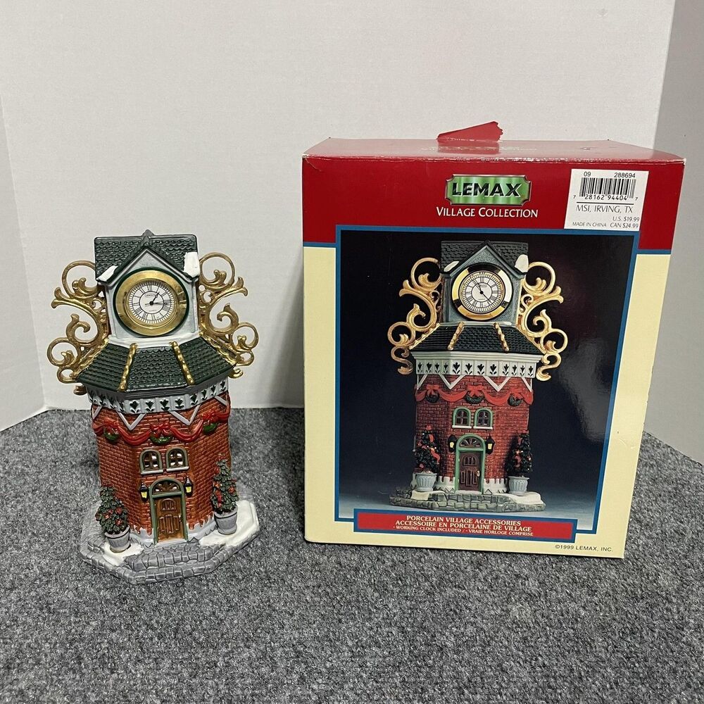 Vintage Lemax Village Collection Clock Tower Porcelain House 1999 Working W Box